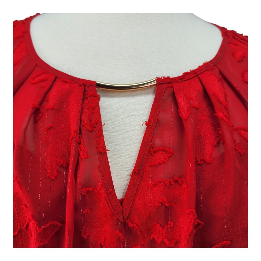 Liz Claiborne Blouse Women XL Red Sheer Lined Holiday Christmas Party Dressy Top - Picture 3 of 13